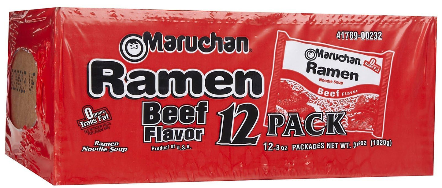 Maruchan Ramen Noodle Soup Beef Flavor, 3 Ounce - 12 Count (Pack of 1)