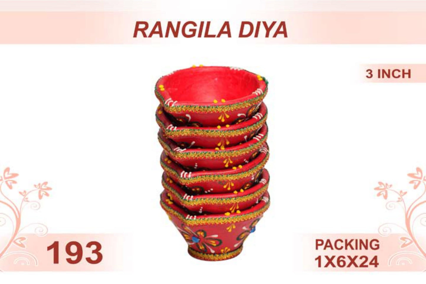 Rangila Diya 6pc 3inch #193 - Diwali Clay Diya