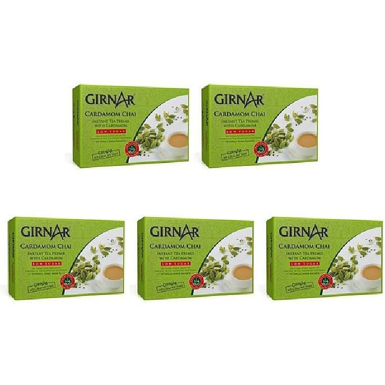 Pack Of 5 - Girnar Instant Cardamom Chai Milk Tea Reduced Sugar - 120 Gm (4.2 Oz) - Indian Tea & Coffee