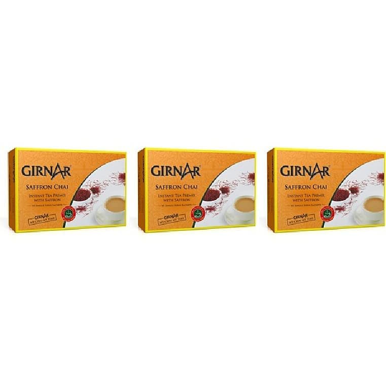 Pack Of 3 - Girnar Instant Saffron Chai Milk Tea Sweetened - 220 Gm (7.7 Oz) - Indian Tea & Coffee