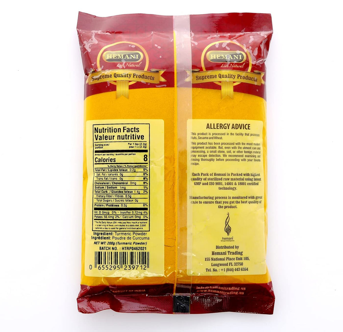 Hemani 100% Natural Turmeric Root Powder - 200g (7.1 OZ) Haldi - Curcumin Curcuma - 100% Pure, Salt Free - Vegan - Gluten Friendly - NON-GMO