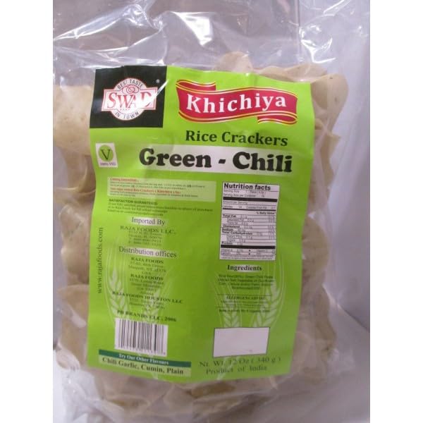 Swad Khichiya Rice Crackers- Green Chilli 12 oz - Snacks & Savory