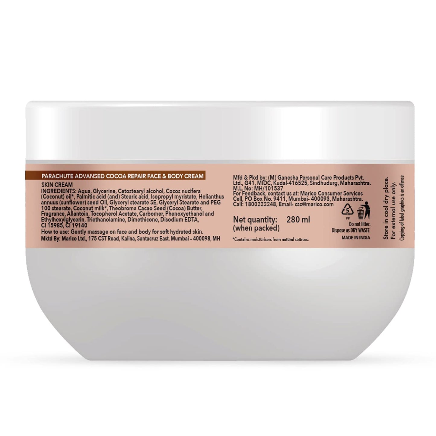 Parachute Advansed Cocoa Repair and Body Cream, Moisturiser for face and body, 100% Natural, 9.8 fl.oz