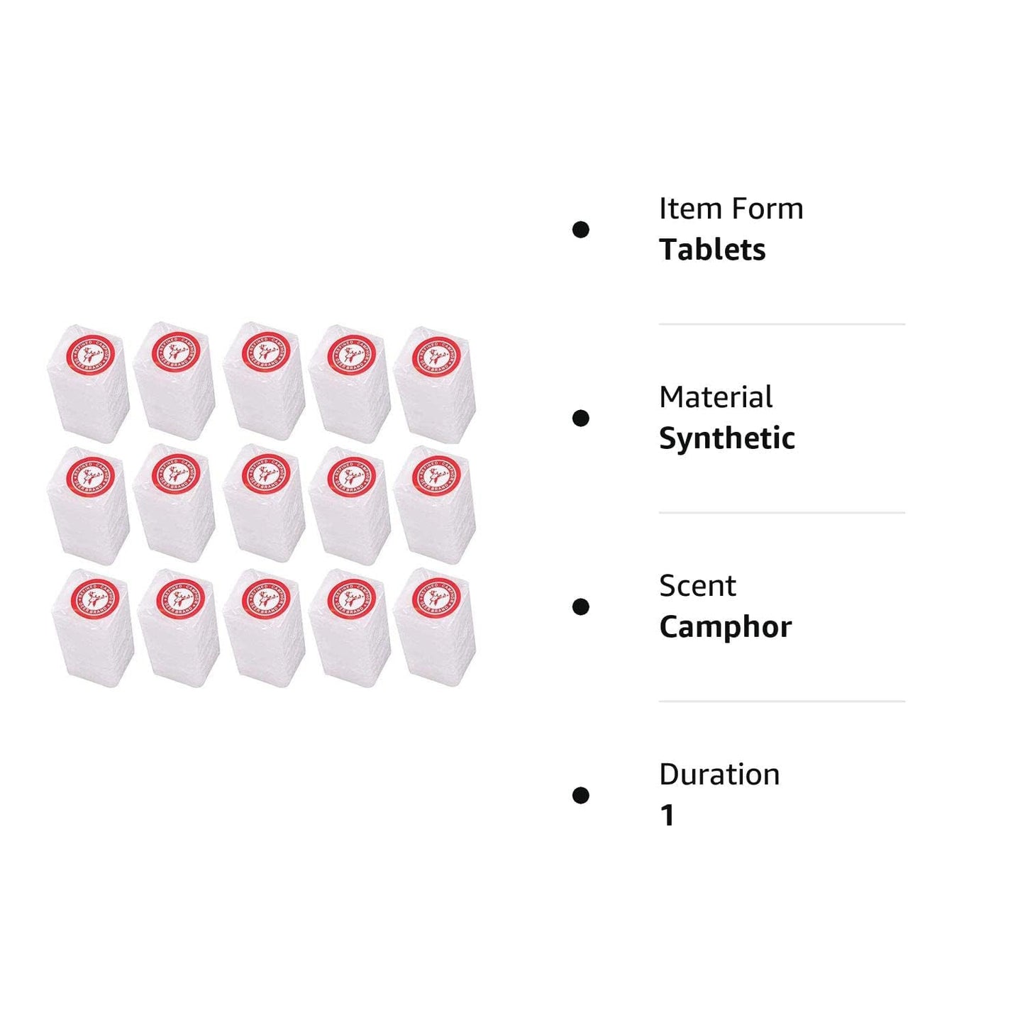 Deer Camphor Guaranteed 100% Pure Refined Camphor 4,8.12 or 15 Blocks Made in India (15)