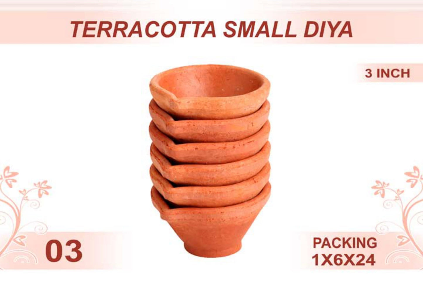 Terracotta Small Diya 6pc 3inch #3 - Diwali Clay Diya