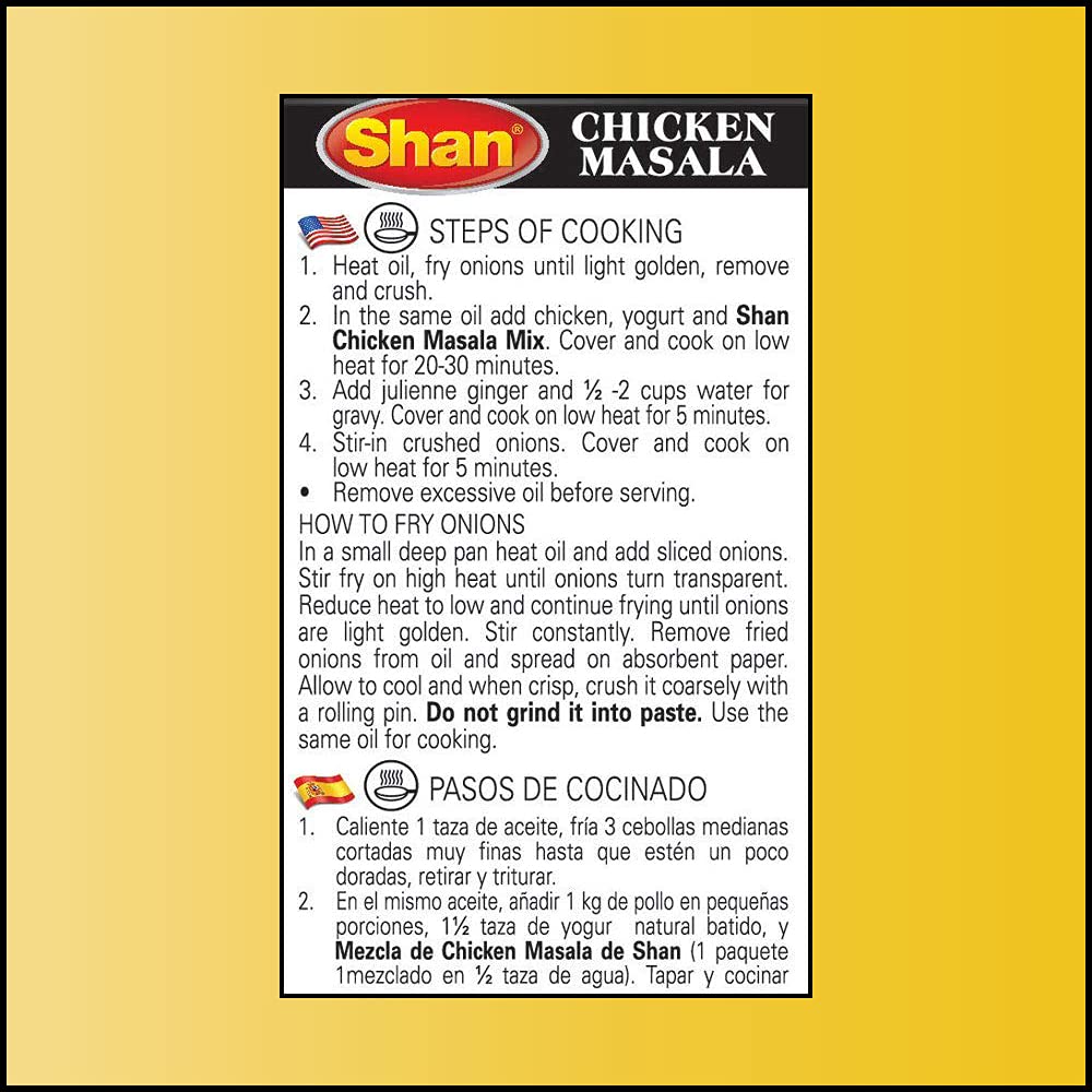 Shan Chicken Masala Mix Recipe and Seasoning 1.76 oz (50g) - Spice Powder for Chicken in Yogurt Sauce - Suitable for Vegetarians - Airtight Bag in a Box (Pack of 2)