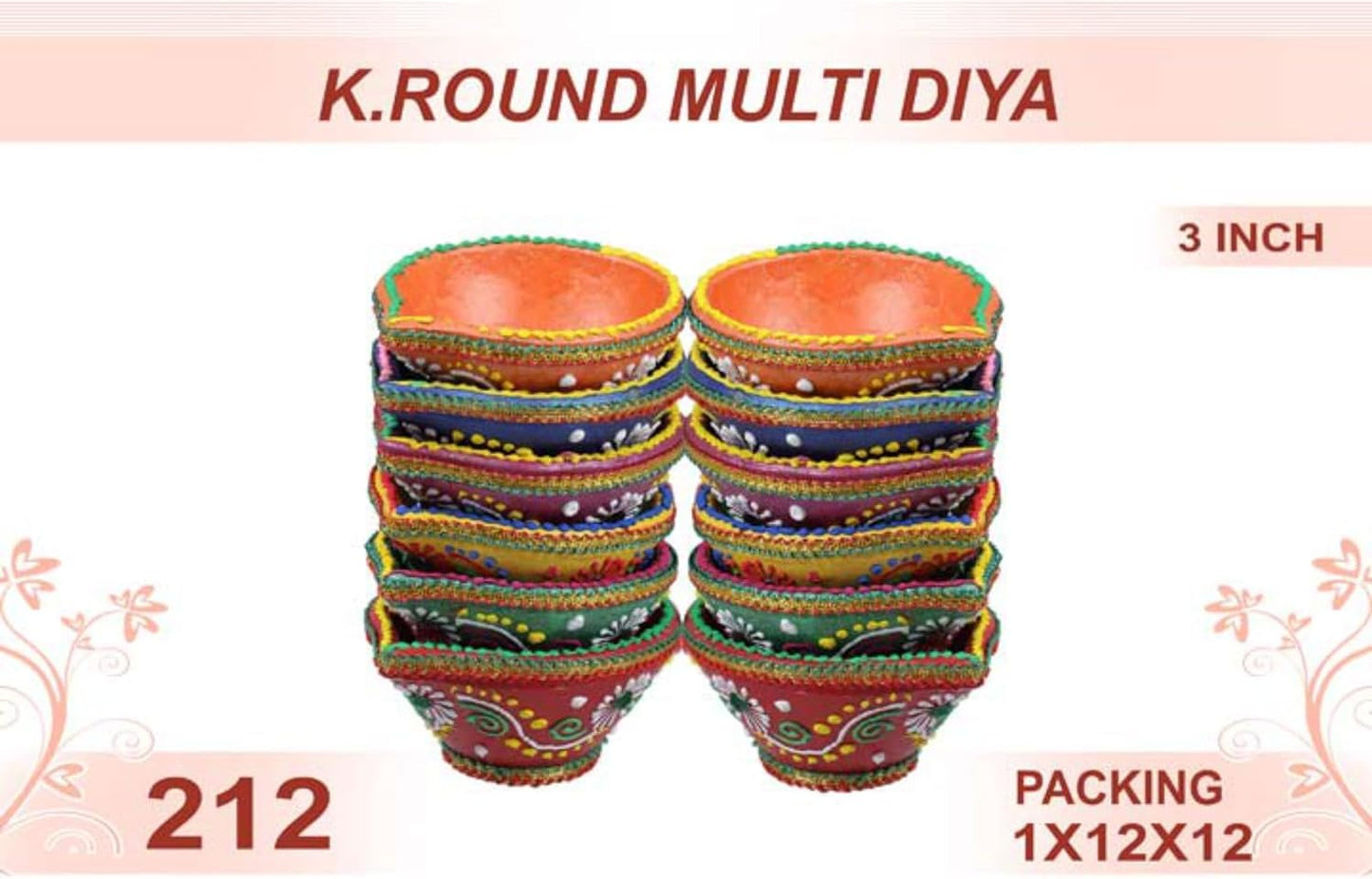 K. Round Multi Diya 12pc 3inch #212 - Diwali Clay Diya