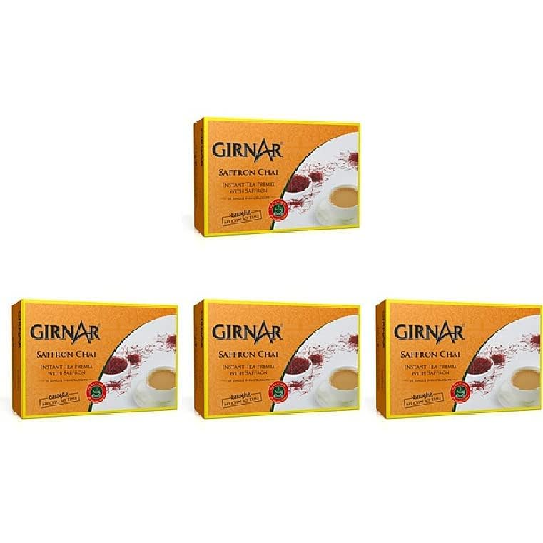 Pack Of 4 - Girnar Instant Saffron Chai Milk Tea Sweetened - 220 Gm (7.7 Oz) - Indian Tea & Coffee