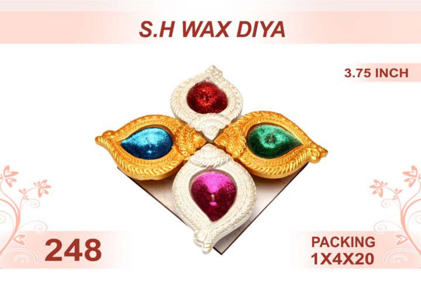 S.H Wax Diya 4pc 3.75inch #248 - Diwali Clay Diya