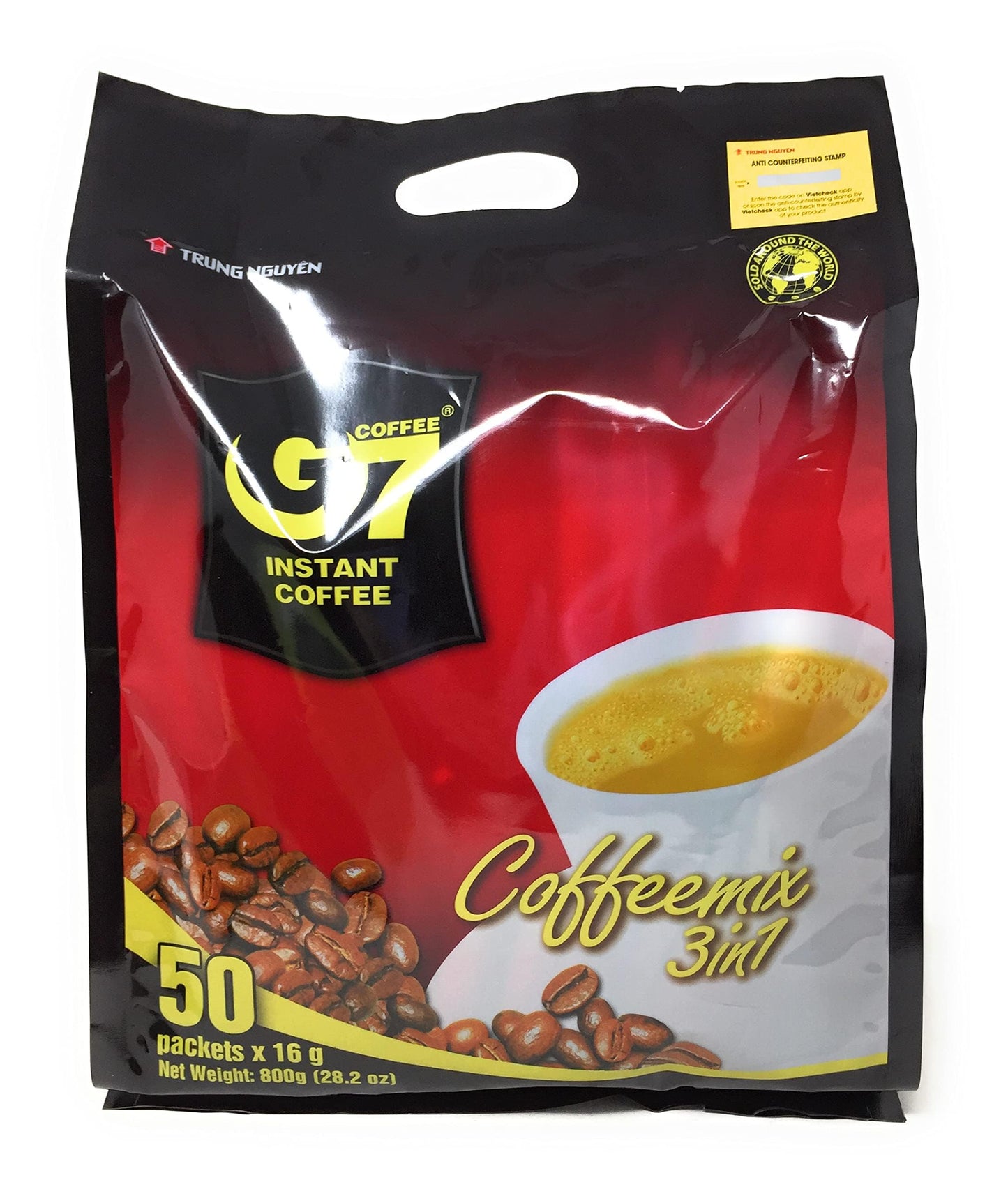 Trung Nguyen G7 3 in 1 Instant Coffee Coffee With Non-dairy Creamer and Sugar Strong and Bold Instant Vietnamese Coffee (50 Single Serve Packets)