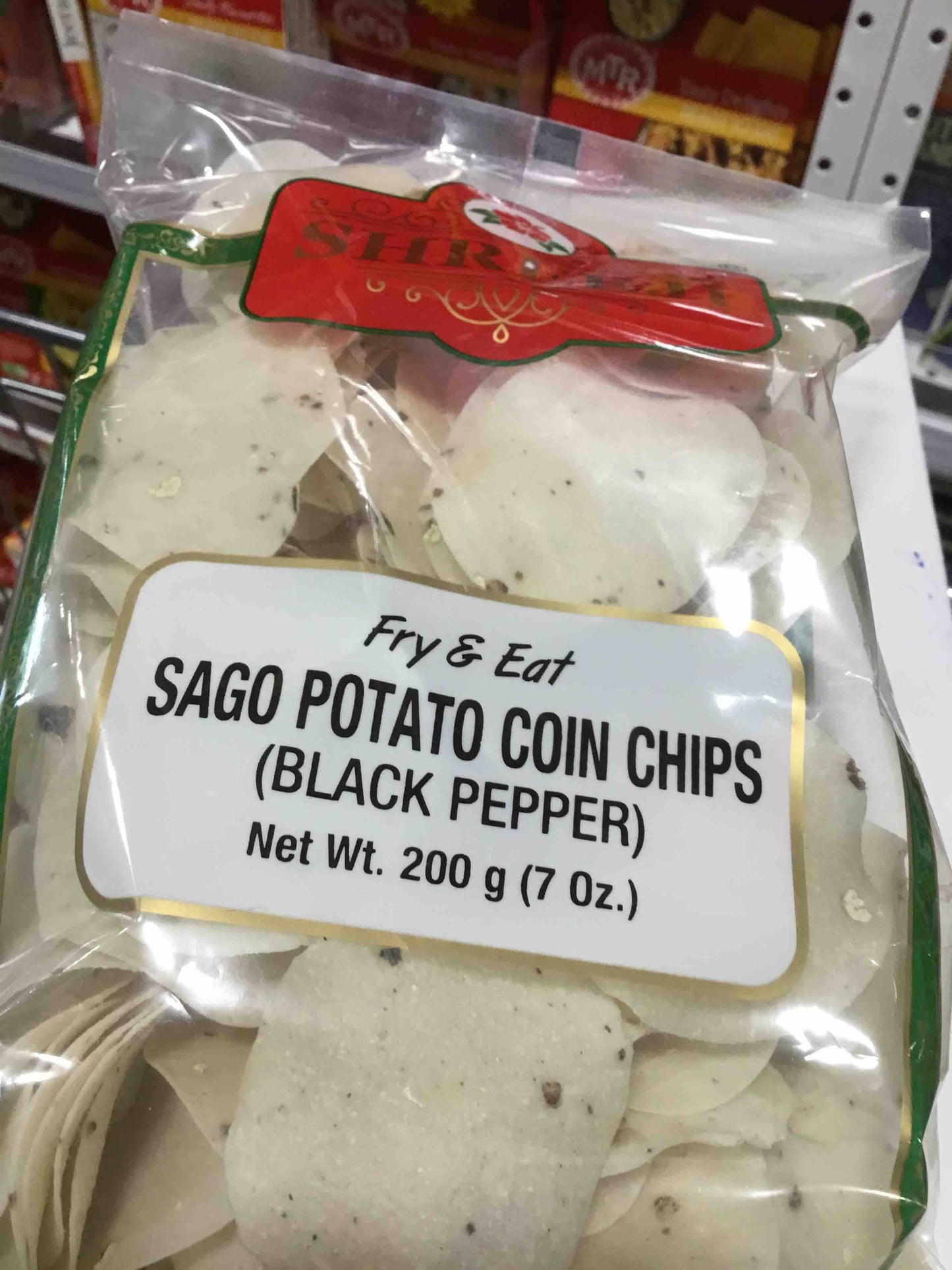 Shreeji Fry & Eat Sago Potato Coin Chips-Black Pepper 203 gms - Food / Masala / Dal