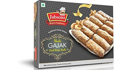 Jabsons Shahi Gajak Gud Kaju Rolls 350 gms - Snacks & Savory