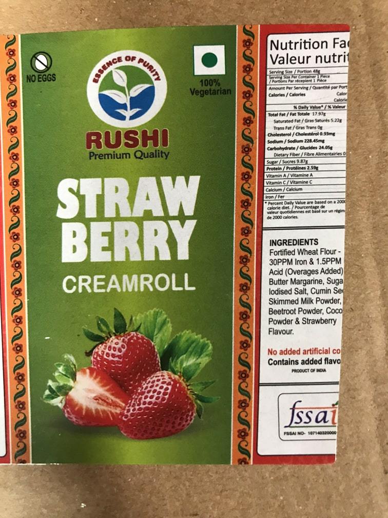 Rushi Strawberry Cream Roll 48 gms - Biscuits & Cookies