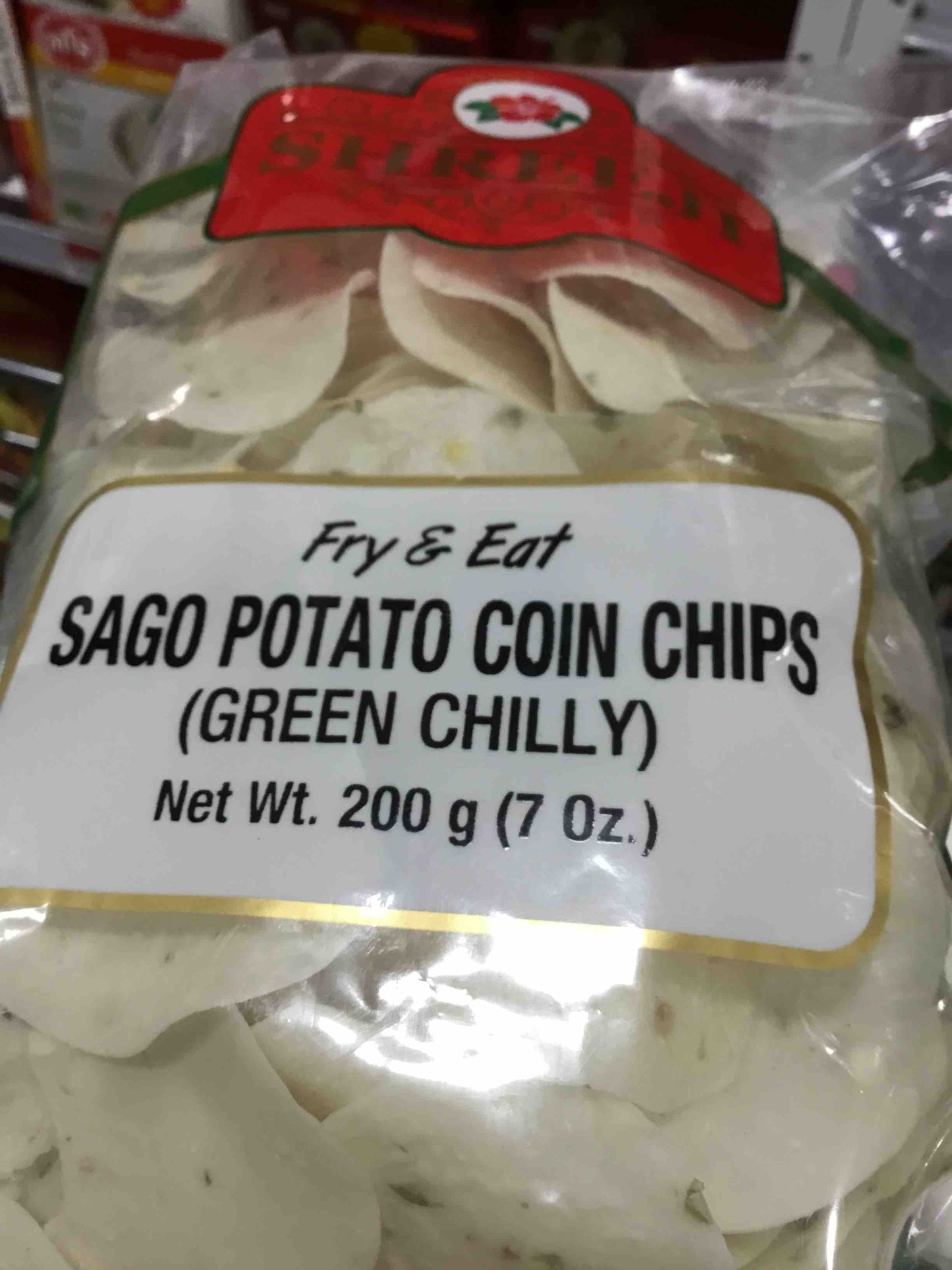 Shreeji Fry & Eat Sago Potato Coin Chips-Green Chili 202 gms - Food / Masala / Dal