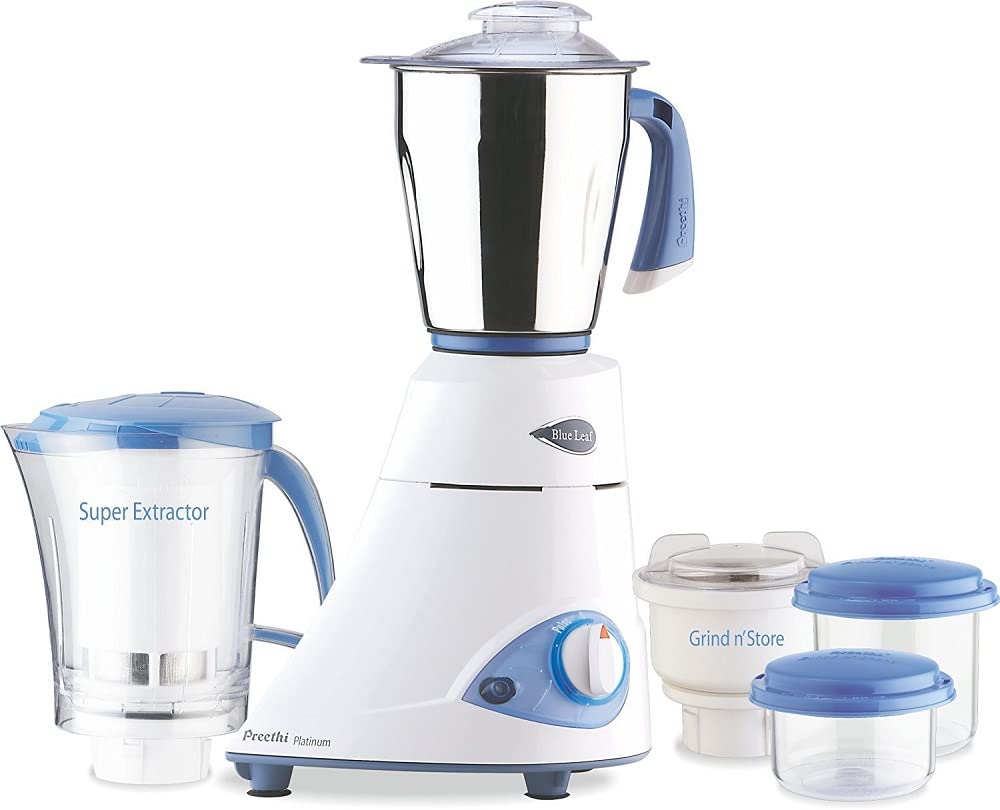 Preethi Blue Leaf Platinum 3-Jar Mixer Grinder, 550-Watt - Indian Mixer Grinder