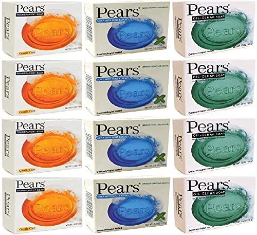 Pears Bar Soap Variety Pack 12 Mint Extract Lemon & Original - Set Of 2