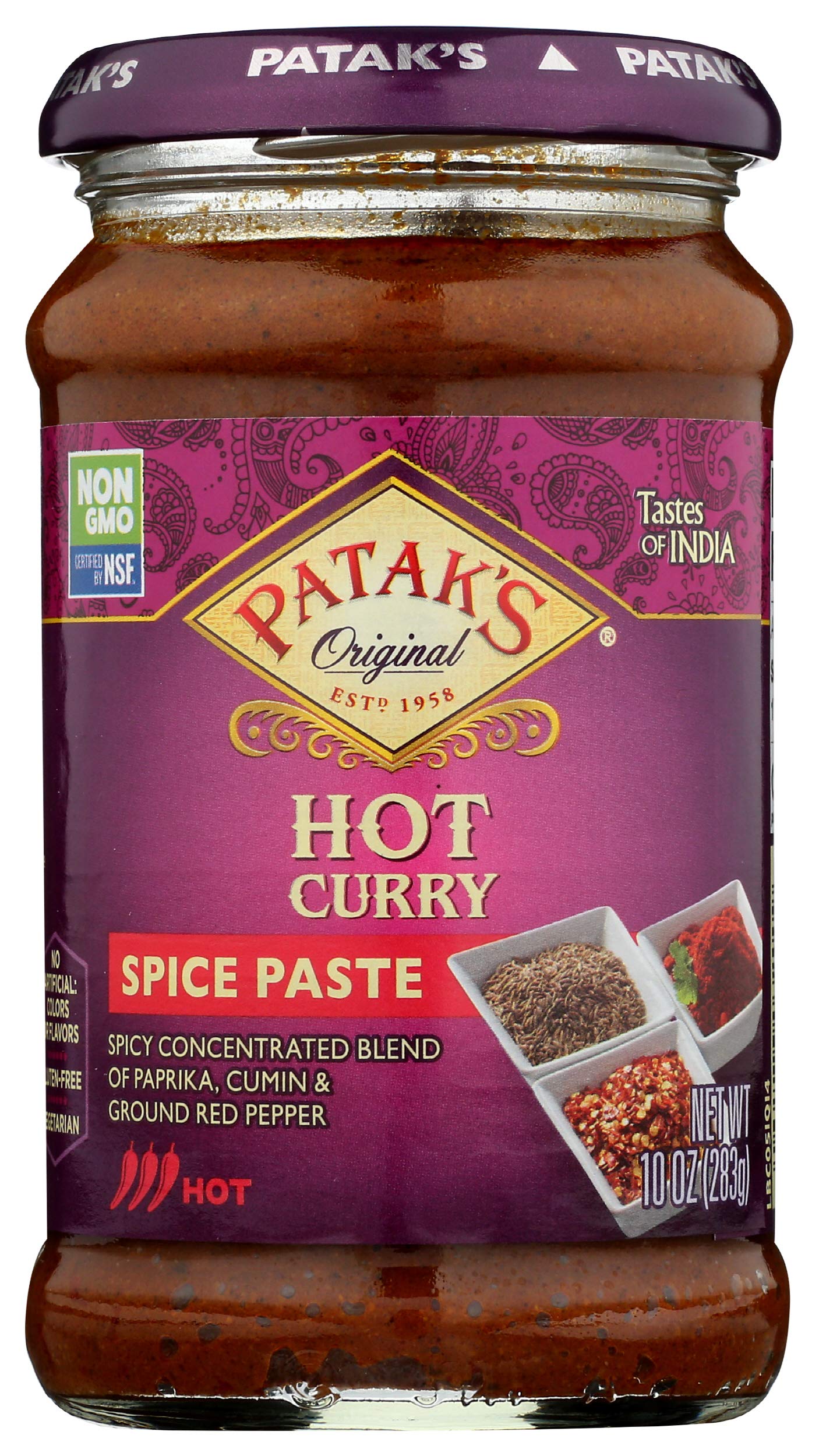 Patak's Concentrated Hot Curry Paste, No Artificial Flavor, No Preservatives, 10 Ounce (Pack of 6)