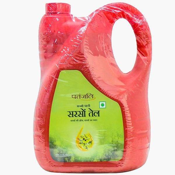 Patanjali Kachchi Ghani Mustard Oil 5 Litre - Food / Masala / Dal