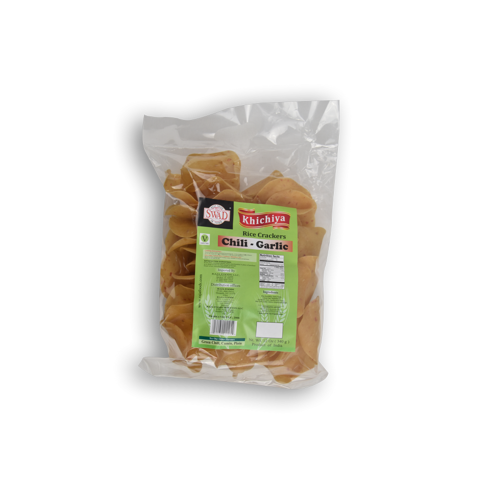 Swad Khichiya Rice Crackers- Chilli-garlic 12 oz - Snacks & Savory