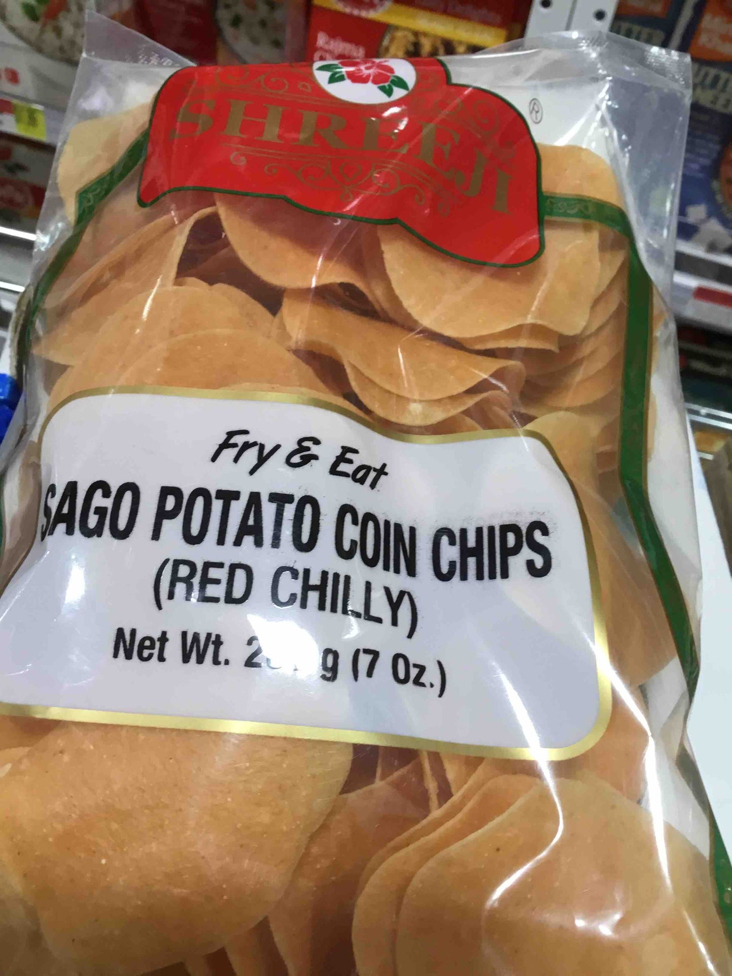 Shreeji Fry & Eat Sago Potato Coin Chips-Red Chili 200 gms - Food / Masala / Dal