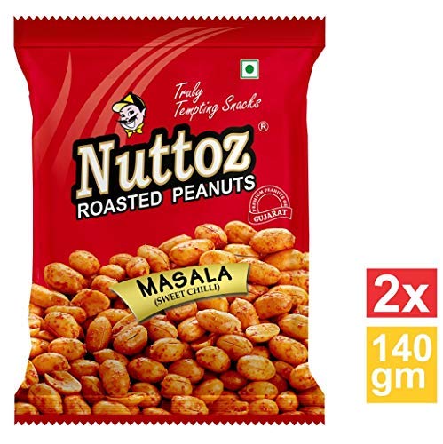 Nuttoz roasted peanuts- chilli garlic 140 gms - Indian Snack