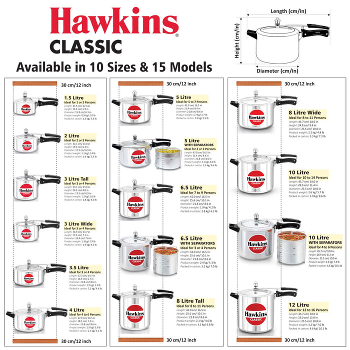 Hawkins Classic Pressure Cooker 1.5 litre (1.6 Quarts)