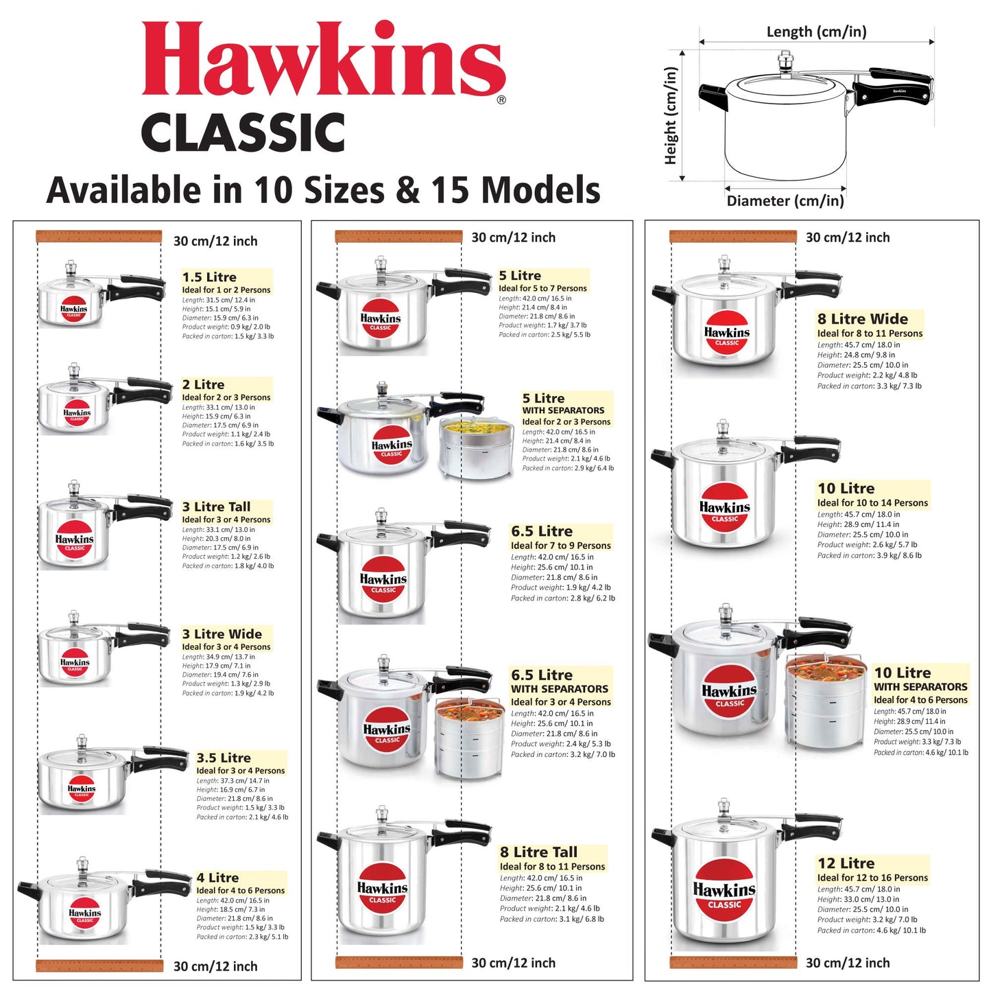 Hawkins 3 Litre Classic Pressure Cooker, Tall Design Inner Lid Cooker, Best Cooker, Silver (CL3T)