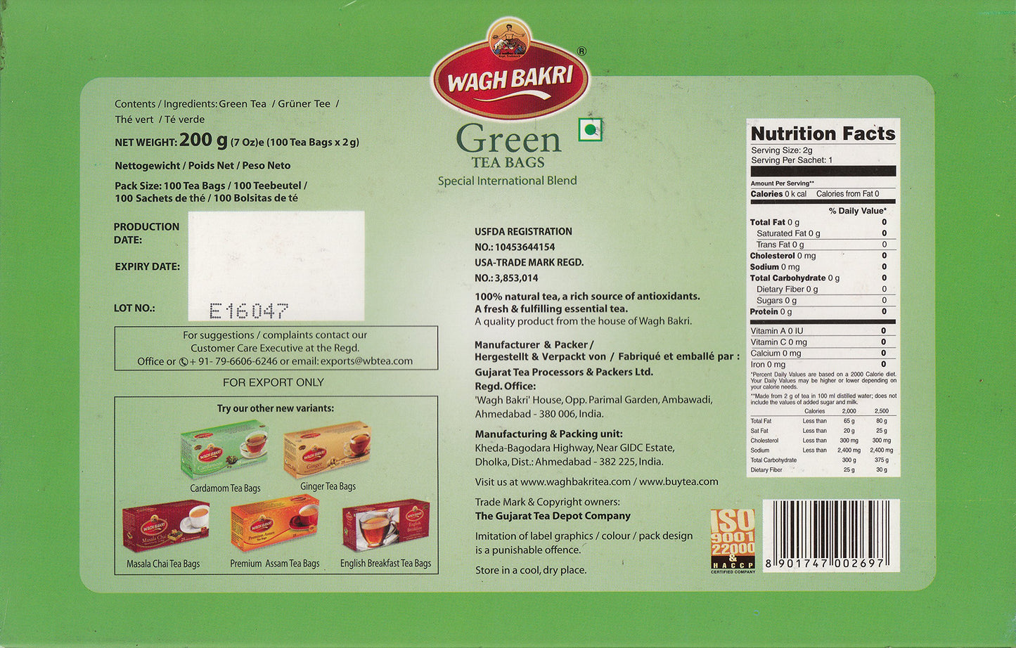 Wagh Bakri Green tea bags 100 teabags