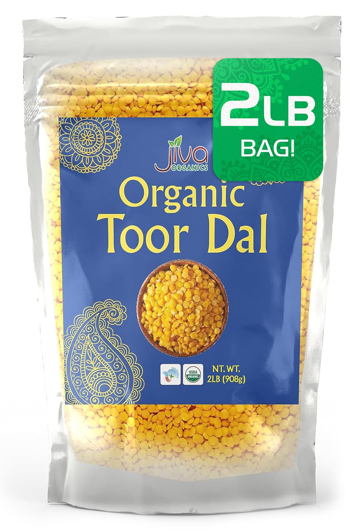 Jiva Organic Toor Dal Kori, Unoily, Madhi 2 Pound Bag - Indian Split Pigeon Peas - Non-GMO, Vegan