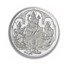 Ganesh Laxmi Saraswati Coin in Pure Silver 99.9% Religious Coin (10 Grams)
