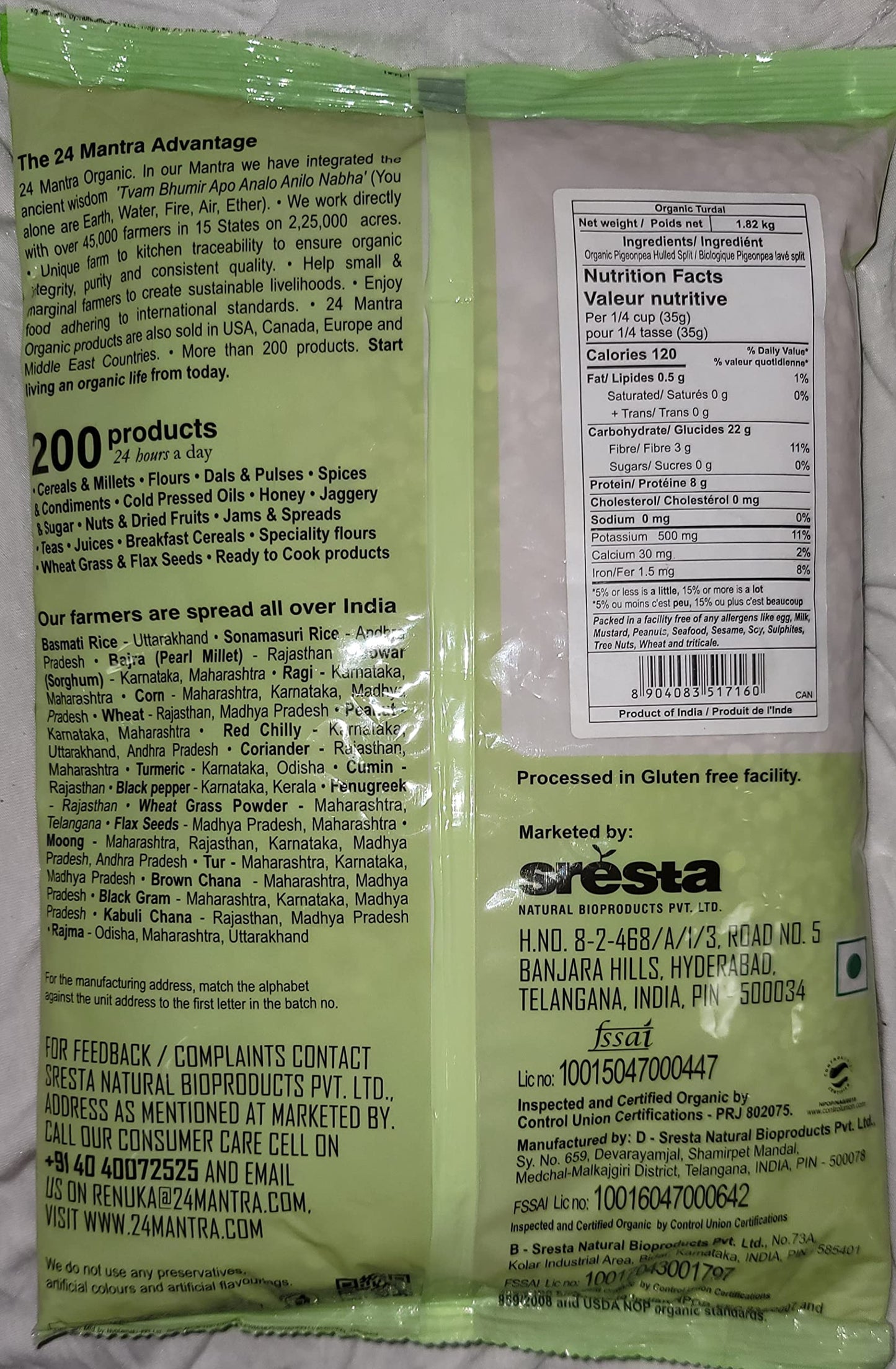 24 Mantra Organic Toor Dal 4 lbs