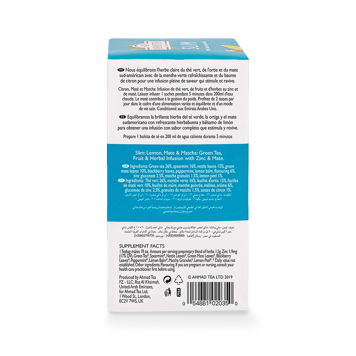 Ahmad Tea Green Tea, Lemon, Mate, & Matcha 'Slim' Natural Benefits Teabags, 20 ct (Pack of 6) - Caffeinated & Sugar-Free