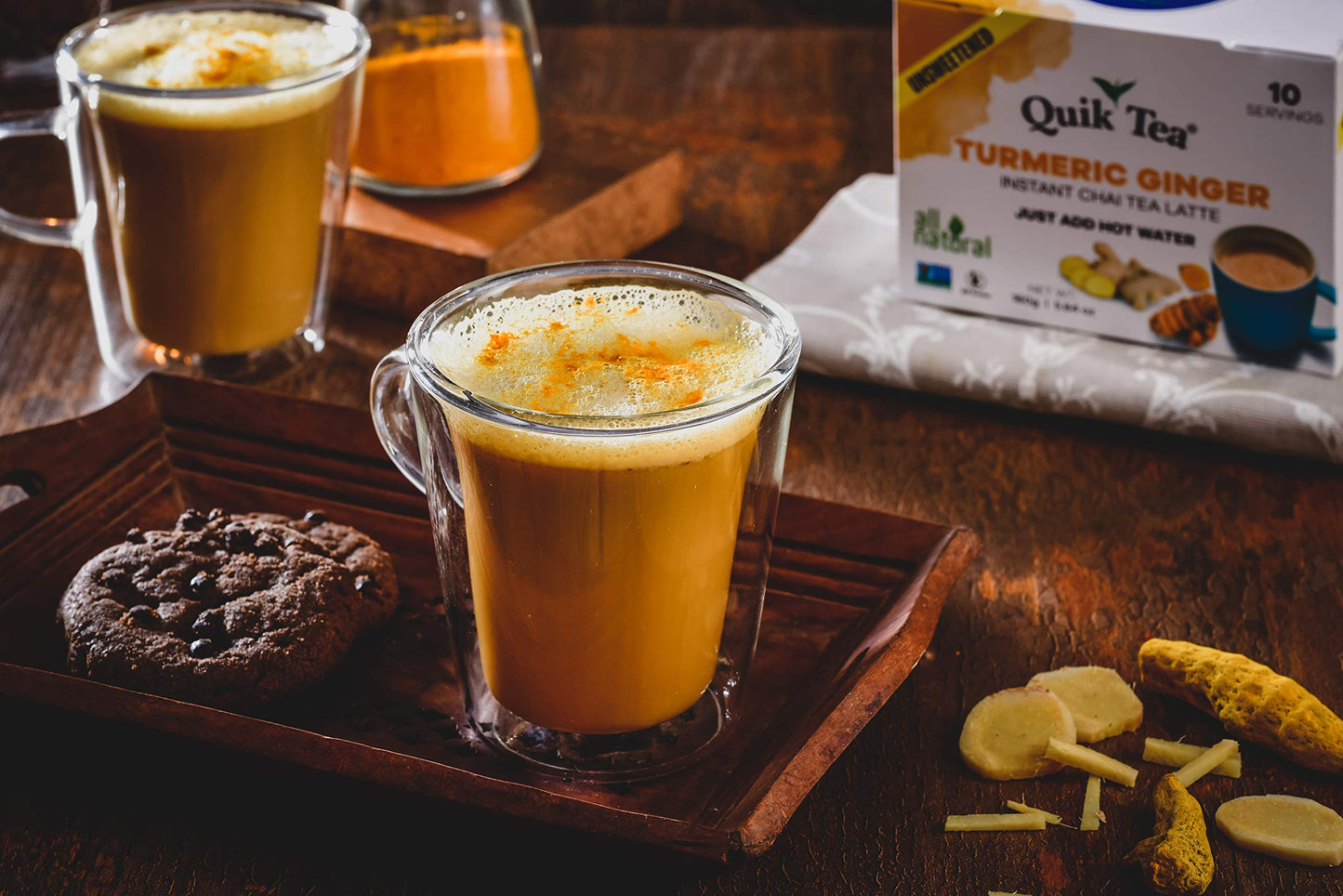 Quik Tea Unsweetened Turmeric Ginger Instant Chai Tea Latte - 40 Count (4 Boxes of 10 Each) - Preservative Free, All Natural Ingredients