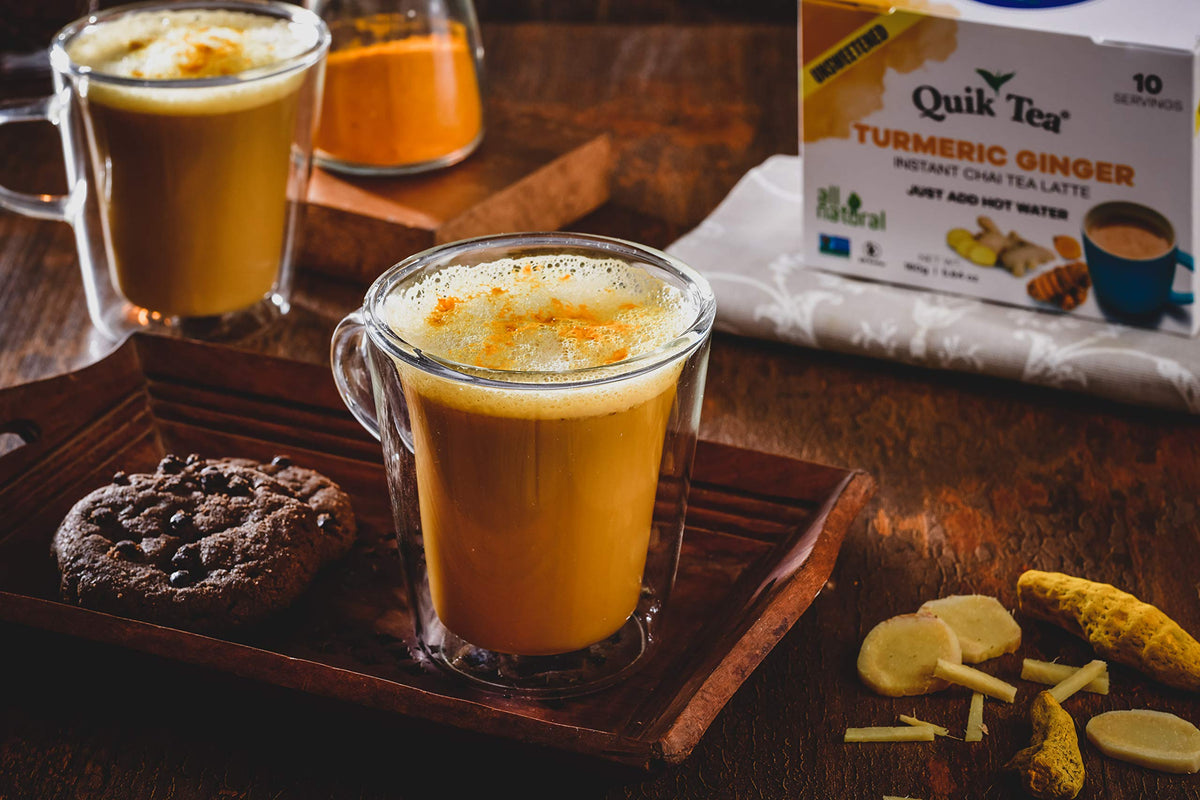 Quik Tea Unsweetened Turmeric Ginger Instant Chai Tea Latte - 40 Count (4 Boxes of 10 Each) - Preservative Free, All Natural Ingredients