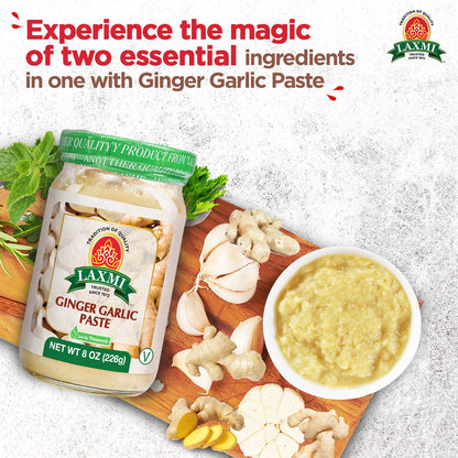 Laxmi Ginger Garlic Paste, 8 oz | Ginger and Garlic Paste in a Jar | Garlic and Ginger Paste for Cooking | A pure fresh staple