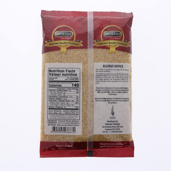 Hemani Cracked Wheat Coarse (Fada/Bulgur/Bulgar) - Dalia - 400g (7.1 OZ) - No Colors - 100% Natural - Supreme Quality - NON-GMO - Vegan - Cereal
