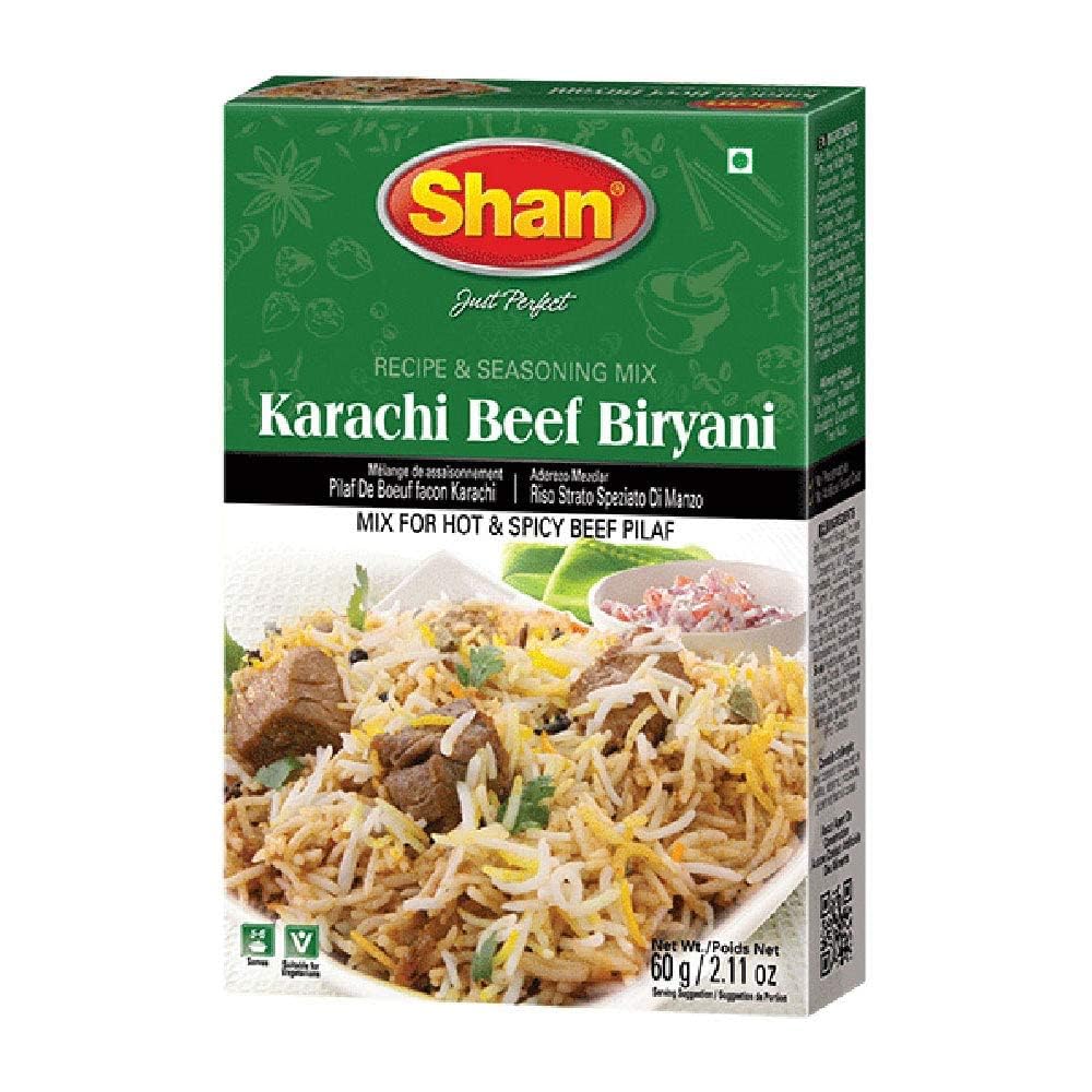 Shan Karachi Beef Biryani Recipe and Seasoning Mix 2.11 oz (60g) - Spice Powder for Hot and Spicy Beef Pilaf  (2.1 Ounce (Pack of 1))