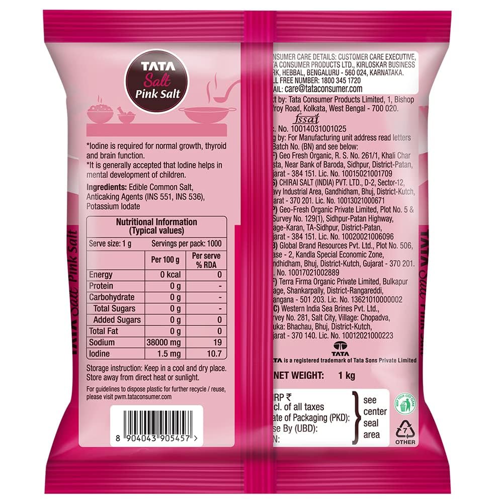 Tata Salt Pink Salt | With 100% Natural Sendha Salt | Rock Salt for Everyday Cooking | Iodized Rock Salt | 1kg