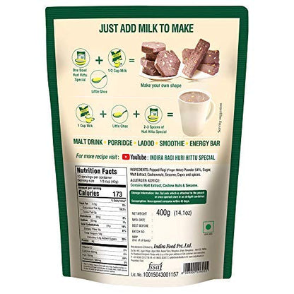 Ragi Huri Hittu -(400g) Popped Ragi-Finger Millet Flour with Cashew Nuts Malt Spices Ragi Malt Mix Instant Ragi Porridge Mix Instant Ragi Laddu Mix