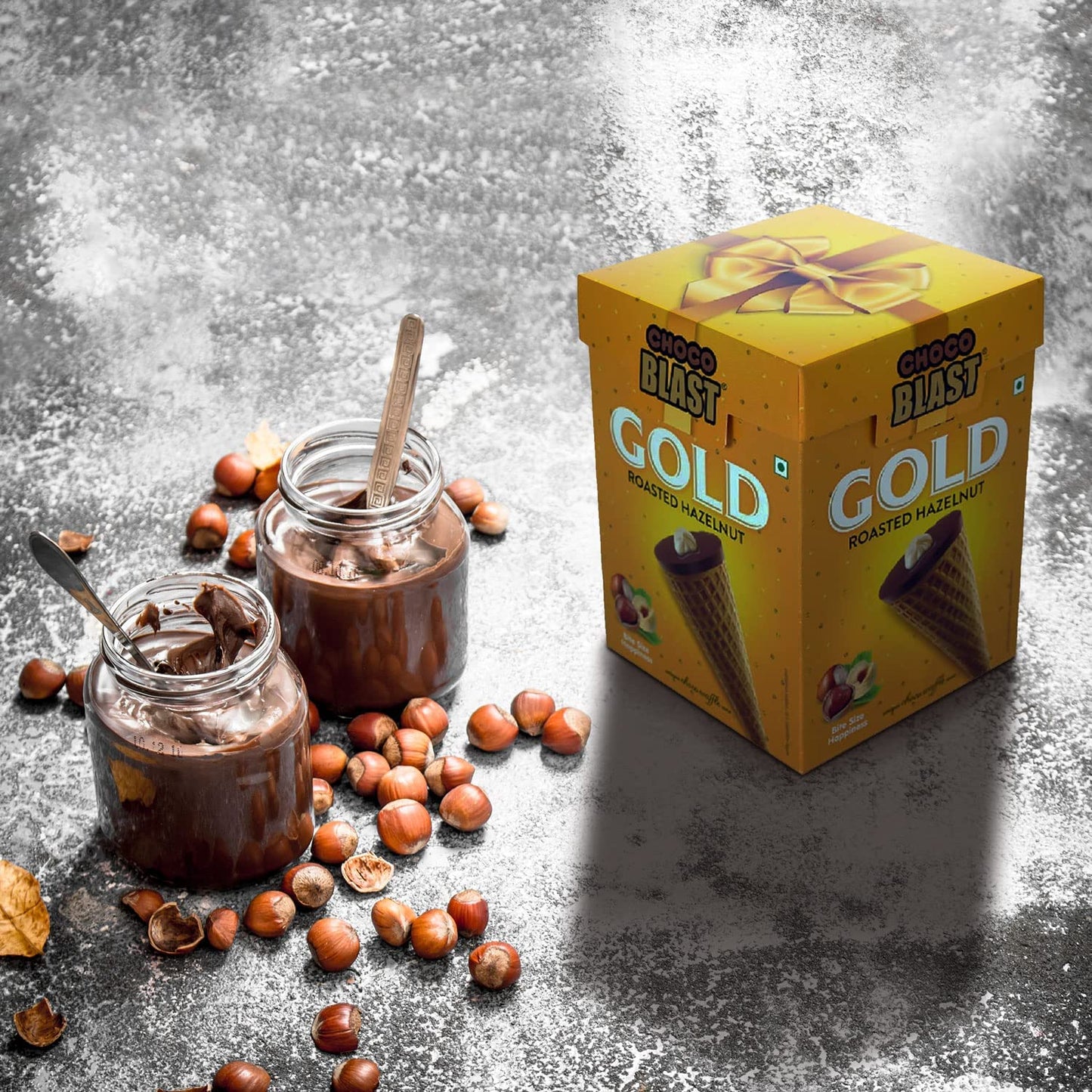 Pure Temptation Chocoblast Gold Hazelnut Chocolate Cone Bites- Chocolate Filled Waffle Cone Tips- Delicious Ice Cream Cone Ends Candy For Snacks & Dessert- Pack Of 1 (10 Individually Wrapped Pieces)