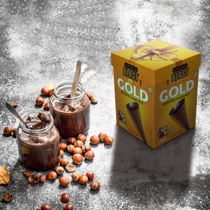 Pure Temptation Chocoblast Gold Hazelnut Chocolate Cone Bites- Chocolate Filled Waffle Cone Tips- Delicious Ice Cream Cone Ends Candy For Snacks & Dessert- Pack Of 1 (10 Individually Wrapped Pieces)