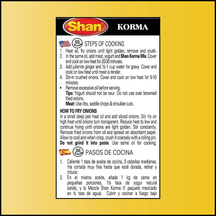 Shan - Korma Masala Seasoning Mix (50g) - Spice Packets for Meat in Yogurt Sauce (Pack of 4)
