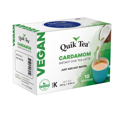 QuikTea Vegan Cardamom Instant Chai Tea Latte - 10 Count Single Box - Easy Ayurvedic Dairy Free Alternative