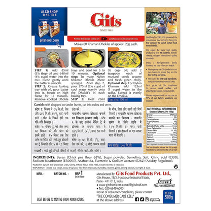Gits Instant Khaman Dhokla Snack Mix, Makes 60 per Pack, Pure Veg, Indian Snack Mix, 2000g (Pack of 4, 500g Each)