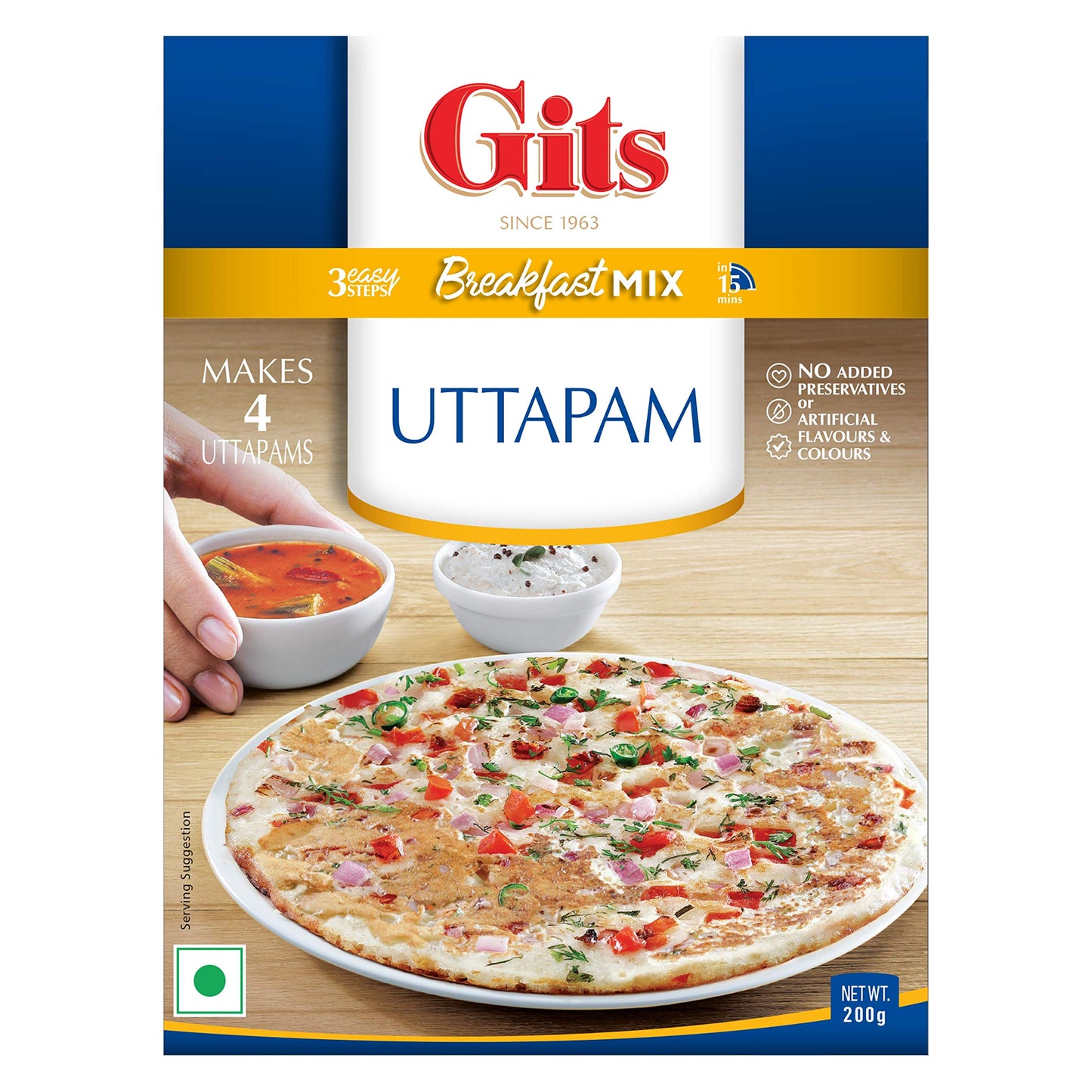 Gits Instant Uttappam Breakfast Mix, 800g (Pack of 4 X 200g Each)