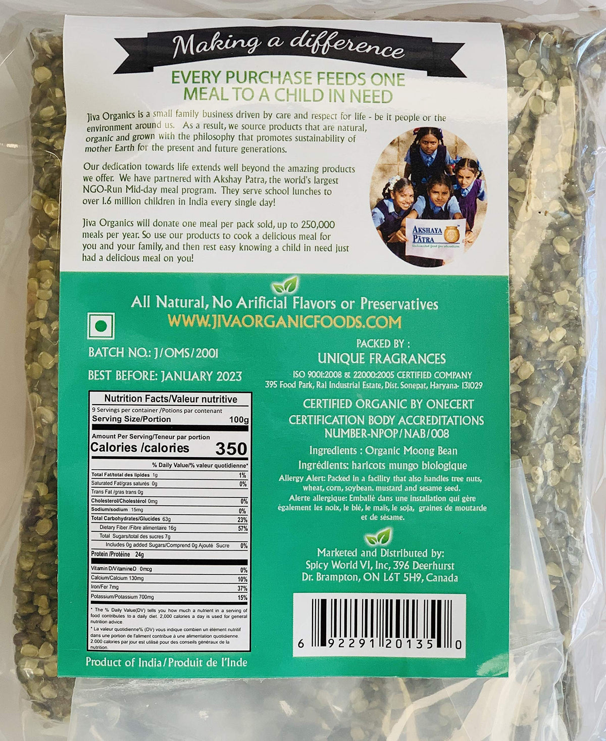 Jiva USDA Organic Split Moong Beans Green 2 Pound