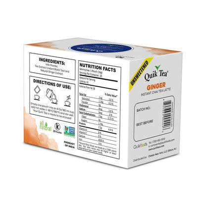 QuikTea Ginger Chai Tea Latte - 20 Count - All Natural Preservative Free Authentic Chai from Assam & Darjeeling