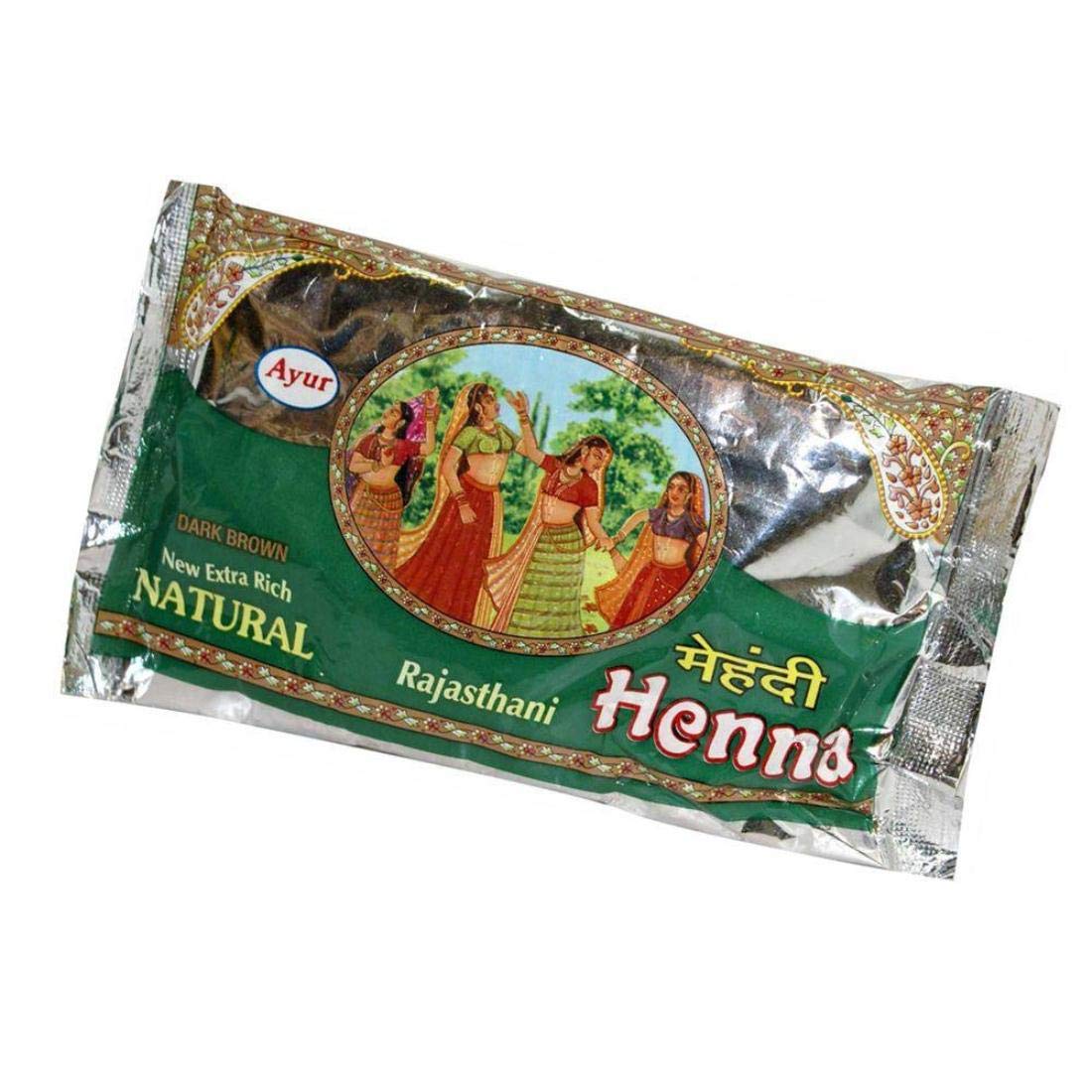 Ayur Rajasthani Henna Mehandi Powder Natural Hena Dark Brown Shade - 150gm