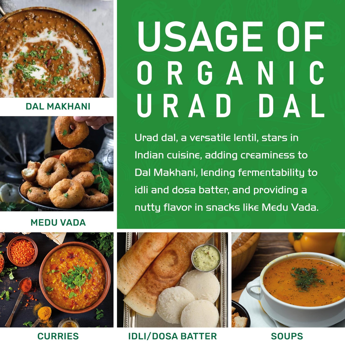 Jiva USDA Organics Urad Dal (Split Matpe Beans) 2 Pound - NEW Packaging!