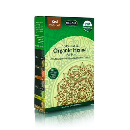 HEMANI Organic Hair Henna 3.5 OZ (100g) 100% Natural - Applicator Brush + Gloves Included (Red)